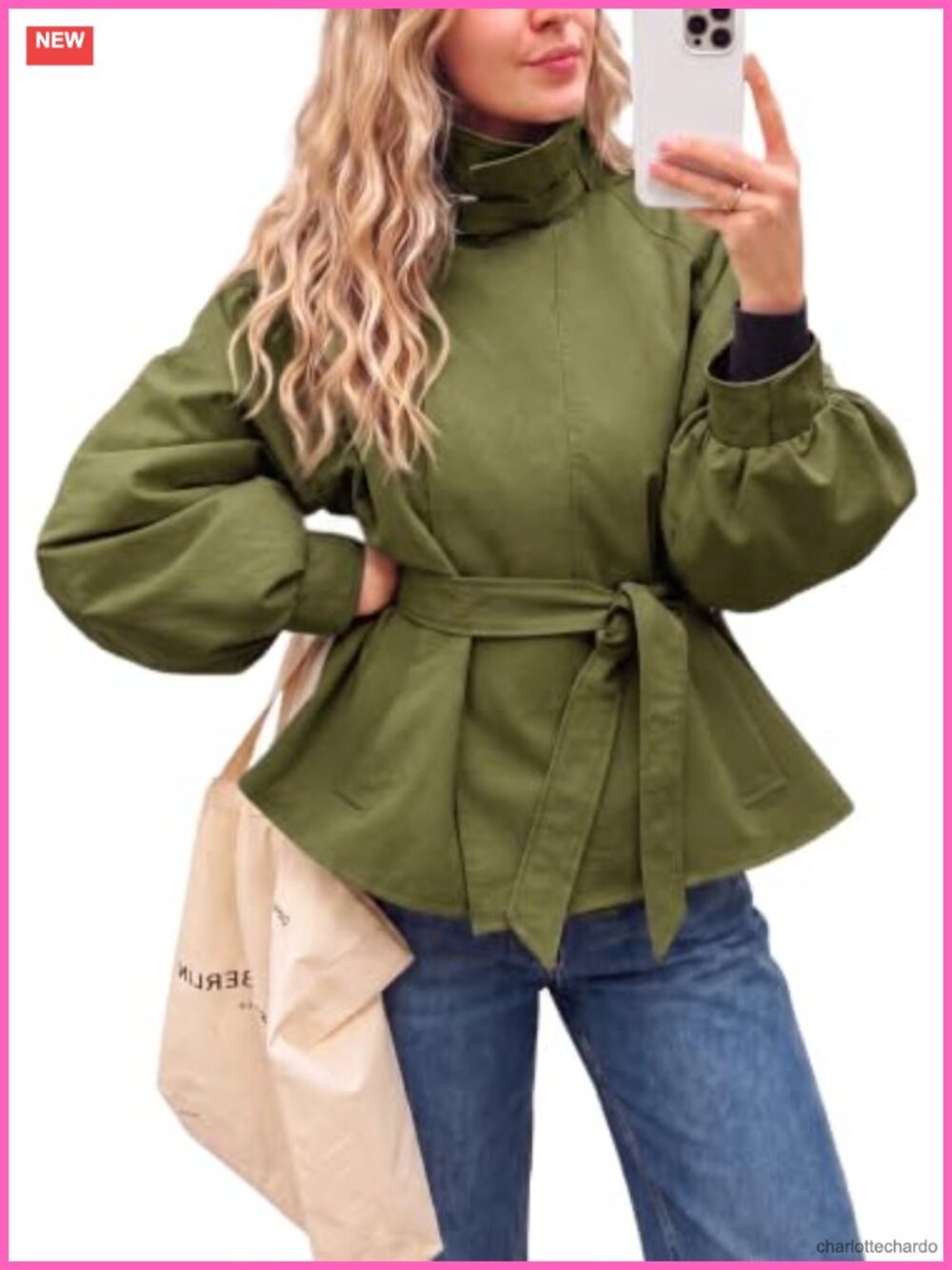 Cropped Trench Coat Women Lightweight Oversized Long Lantern Sleeve Belt